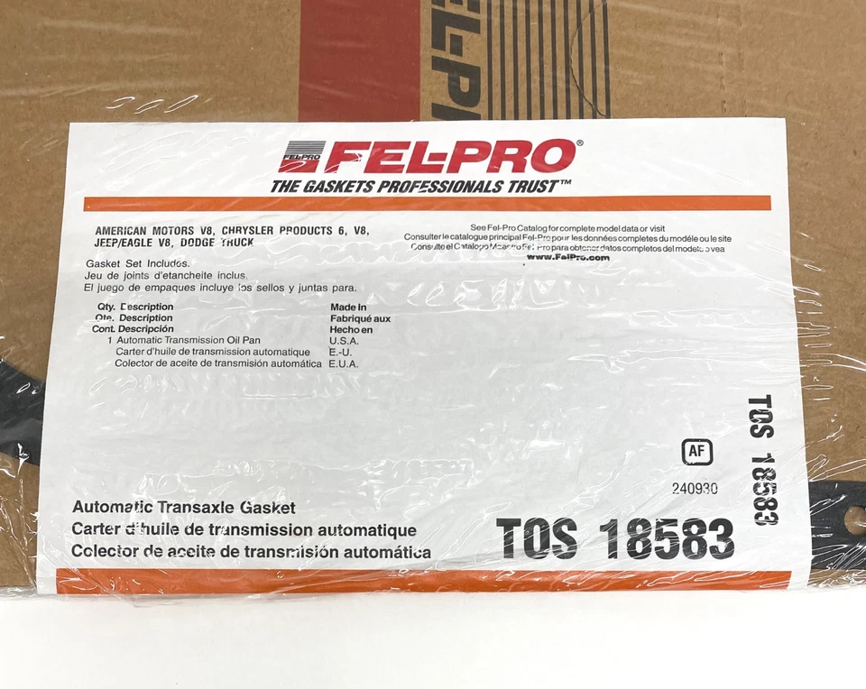 Junta de cárter de aceite de transmisión Fel-Pro TOS 18583 AMC Aston Martin Chrysler Dodge Foto 2 de 4