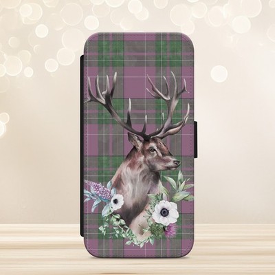Deer Scottish Tartan Schottland Handyhülle für iPhone Samsung Pixel Flip Wallet