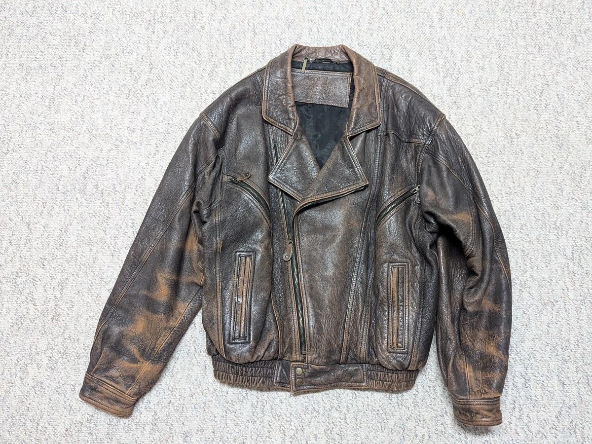 vintage 1990s bomber jacket MAD MAX brown leather L broke-in