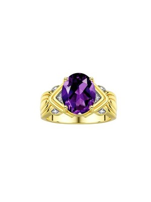 RYLOS 14K Yellow Gold Ring 12x10mm Gemstone & Diamonds, Jewelry Sizes 5-14