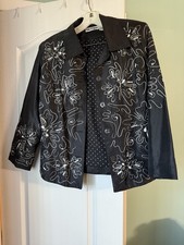 Vintage Blutique-giacca di seta bianca e nera/fodera a pois S euc chiusura con bottoni