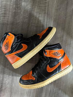 Nike Air Jordan 1 Men's High Top Leather Sneakers Black/Orange Colorblock