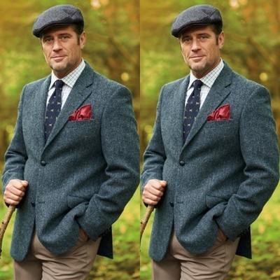 Tweed Men's Suits British Style Formal Business Party  Prom Wear Men Blazers