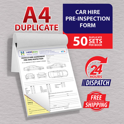 Personalised A4 Duplicate / Vehicle Hire Pre-Inspection Form / 50 Sets per Book