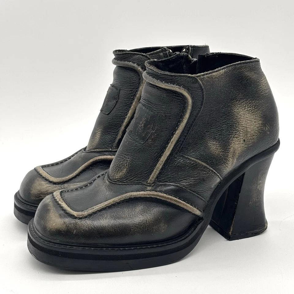 Vtg Luichiny Chunky Platform Grunge Rock Distressed Witchy Y2K Leather Boots 9.5 - Image 4 of 4