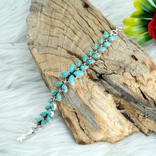 925 Sterling Silver Turquoise Bracelet Natural Blue Gemstone Handmade Bracelet