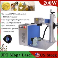 JPT 200W Mopa Fiber Laser Marking Machine Rotary Quartz Len EZCAD2 200*200mm US