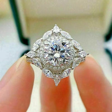 2.60 Ct Art Deco Style Moissanite Ring 14K White Gold Over