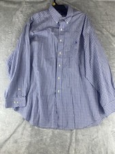 Ralph Lauren Polo Mens Size 18 34/35 Yarmouth Shirt Blue White Plaid Long Sleeve