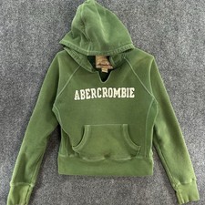 Vintage Abercrombie Fitch Hoodie Womens Small Green Fleece Y2K Embroidered Retro