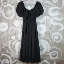 ASTR Womens XS Black Tiered Puff Sleeve Midi Dress Elastic Couture CottageCore 