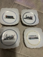 4 Vintage Dishes  from Japan, Train Designs, Gold Rim, And Scalloped Edges 