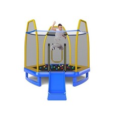 7FT Trampoline for Kids with Slide Ladder Ocean Balls and Mats Indoor Outdoor