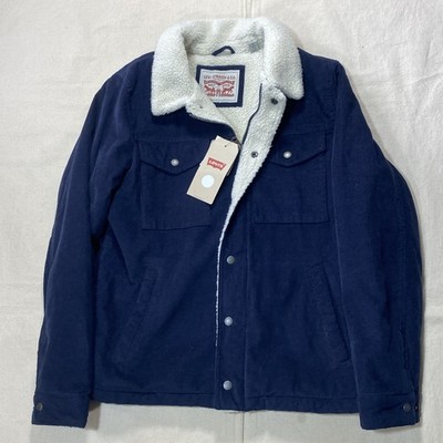 Levis Trucker Jacket Men's Small Corduroy Sherpa Lined Full Zip Blue Snap NWT