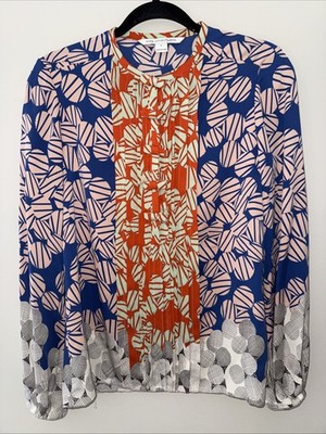 Diane Von Furstenberg Multicolor Printed Silk Snap Front Closure Blouse. Size 4.