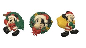 1995 Disney Mickey And Minnie 3D Plastic 4” Wreath Santa 3 PC Christmas Magnets
