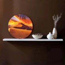 1pc Round Desert Sunset over Dunes Metal Wall Decor - Warm Orange & Yellow Tone