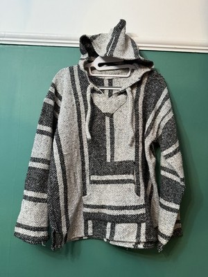 Mexican Baja Hoodie Herren klein grau gestreift mit silbernen Flecken. E1001
