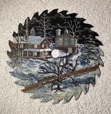 Saw Blade Hand Painted Winter Farm Scene 6.5   Signed: W Lamb 12-19-91 