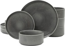Solana Coast 12 Piece Stoneware Reactive Glaze Service 4 Ceramic Plates & Bowls