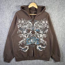 Vintage MMA Elite Hoodie Mens Large Brown Y2K Skate Grunge Tribal Dragon AOP