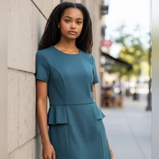 Mossimo Polyester Blend Dark Teal Peplum Midi Dress Classic Style Party Wedding