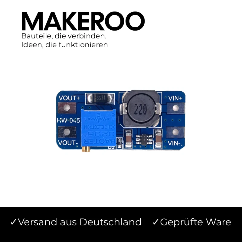 MAKEROO MT3608 Step-Up Boost Converter | DC-DC Spannungswandler 5–28V für Arduino