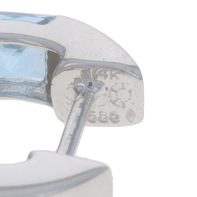 Pendientes de aro Huggie de topacio azul de oro blanco - 14 k cuadrados perforados de 0,74 ctw Foto 4 de 4