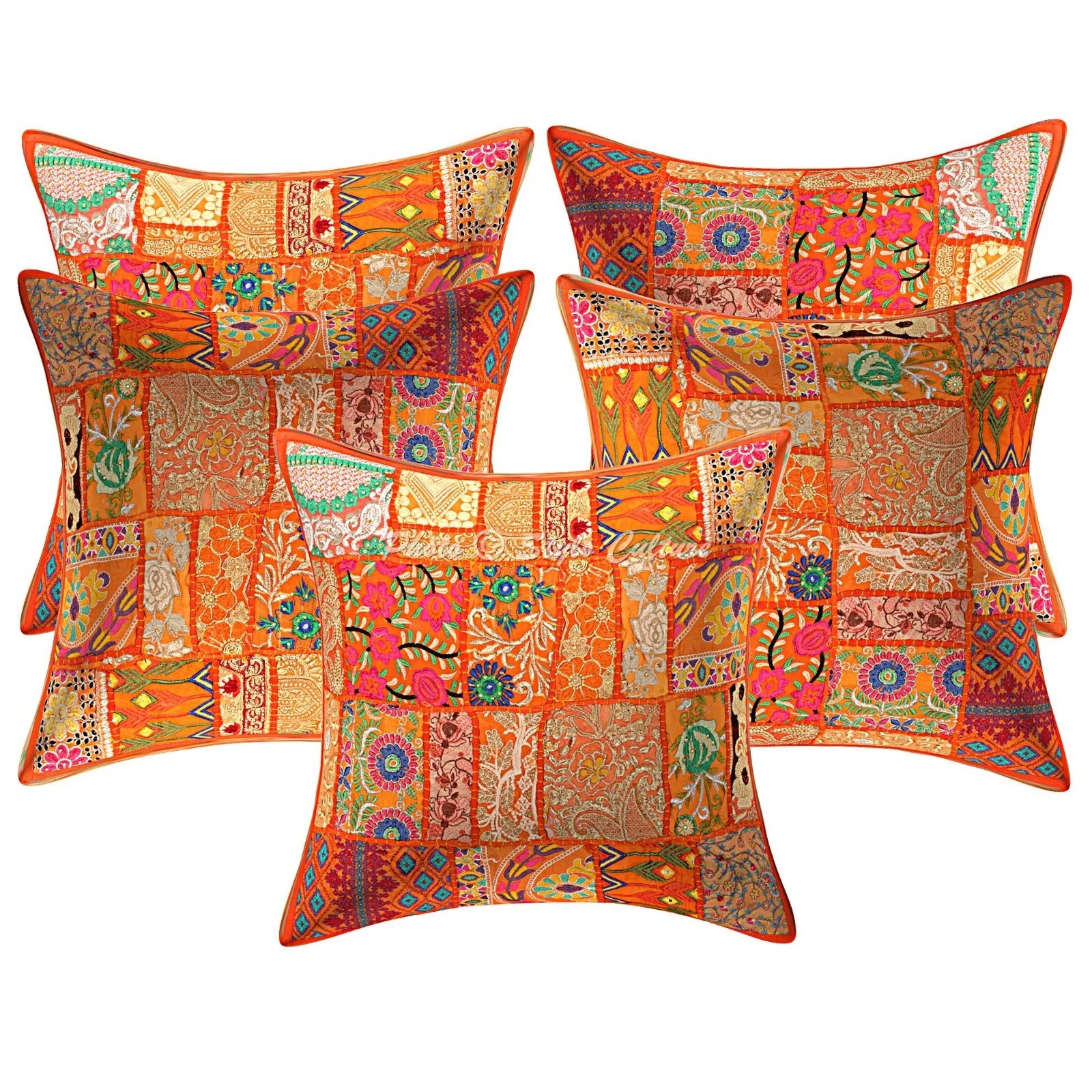 Decorative Cotton Throw Pillow Covers Vintage Patchwork Orange Abstract 50x50 cm