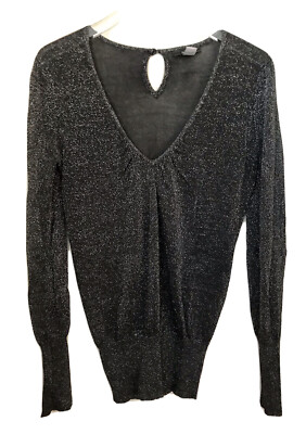 MNG Mango Women s V- Neck Metallic Black Sweater M
