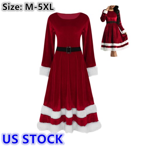 US Christmas Dress Women Velvet Long 