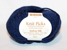 Knit Picks ANDEAN SILK Navy Blue Alpaca & Merino Wool Yarn One 50 gram Skein