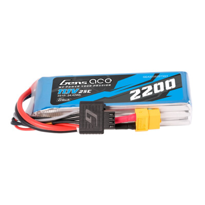 Gens Ace G-Tech 2200mAh 11.1V 25C 3S Lipo Battery EC3 Deans and XT60 adapter US
