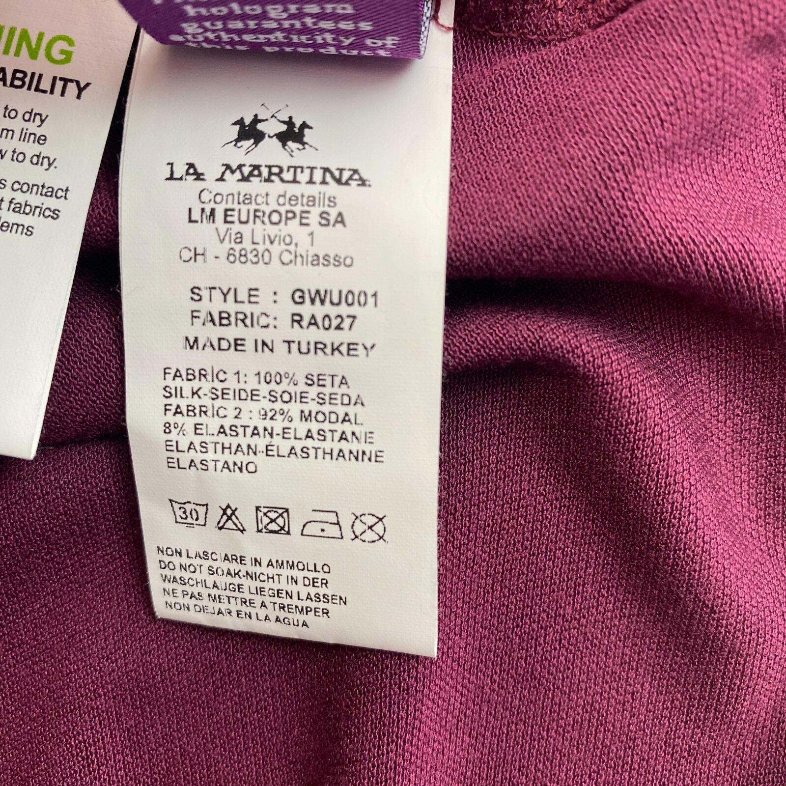 LA MARTINA Women Purple Crew Neck Printed Silk Satin Blouse Size 2 / S image 7