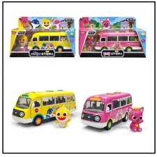 Pinkfong Baby Shark Kindergarten Bus Diecast Metal Pull Back Pink Car & Figure