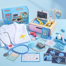Atoylink - Wooden Doctor Kit for Toddlers, 23pcs Medical Toys w/ Doctor Costume