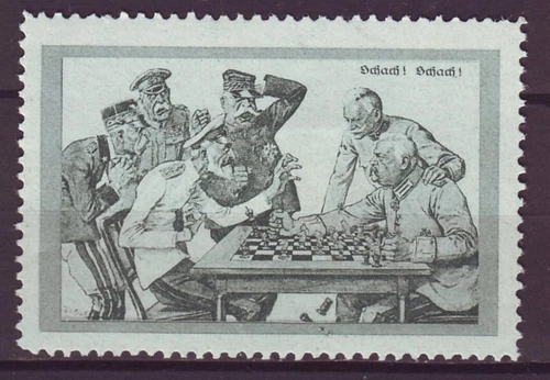 u1689/ Germany-Austria WW1 Poster Stamp Label # England-German Play Chess (RARE)
