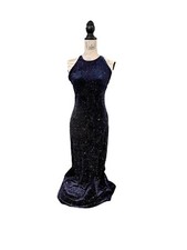 Jump Apparel by Wendye Chaitin Velvet Gown Dress Size 7/8 Blue Multi Glitter USA