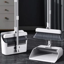 Foldable Broom and Dustpan Sweep Clean Set Dust Pan Broom Upright w/ Lid Combo