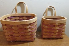 PAIR OF WOVEN WALL BASKETS ORGANIZERS COTTAGE FARMHOUSE DECOR MEDIUM AND SMALL