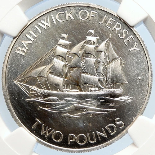 1972 JERSEY UK Queen Elizabeth Philip Wedding SHIP Silver 2 P Coin NGC i105896