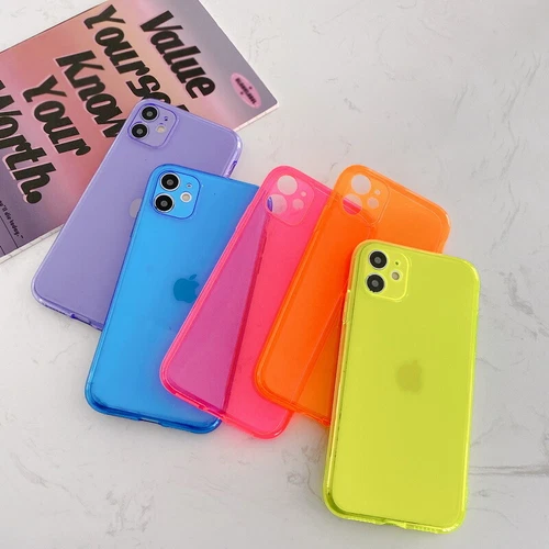 For iPhone 17 16 Pro Max 15 14 13 12 Slim Clear Neon Fluorescent Soft Case Cover