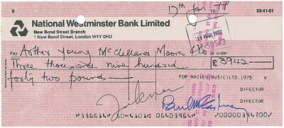 PAUL McCARTNEY / JOHN LENNON - THE BEATLES - Signed Cheque / Check 7