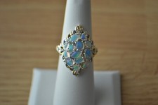 2.25ct Ethiopian Welo Opal / Zircon Ring Rhodium Plated over Fine Silver Size 6