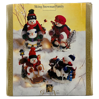 Grandeur Noel Skiing Snowman Family Christmas Decorations Display Set of 4