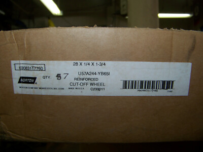 Norton Reinforced Cut-Off Wheel Max 2185 RPM 28 X 1/4 X 1 3/4 5 ea U57A244-YB65I