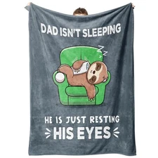 Fathers Day Dad Gifts from Daughter Son Wife, Dad Is Not Sleeping Sloth Blanket,