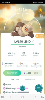PVP BEAST!   LVL40 SHINY SLAKING w/2ND MOVE CHARGED!!!   - PKMN GO - NOT REGIST