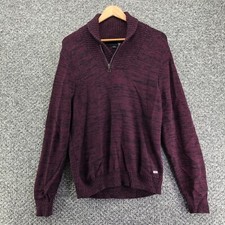 G By Guess Knit Sweater Purple Black Womens Sz L Pullover 1/4 Zip Ribbed