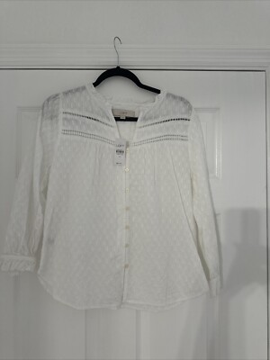 Loft white cotton swiss dot long sleeve blouse size XS RETAILS $64.50 NWT